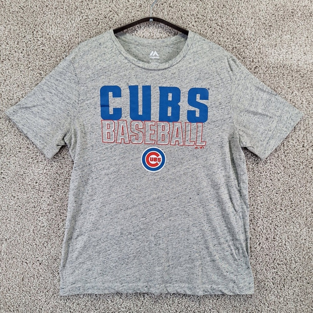 Majestic T Shirt Mens Large Gray Chicago Cubs Baseball Sporty Athleisure